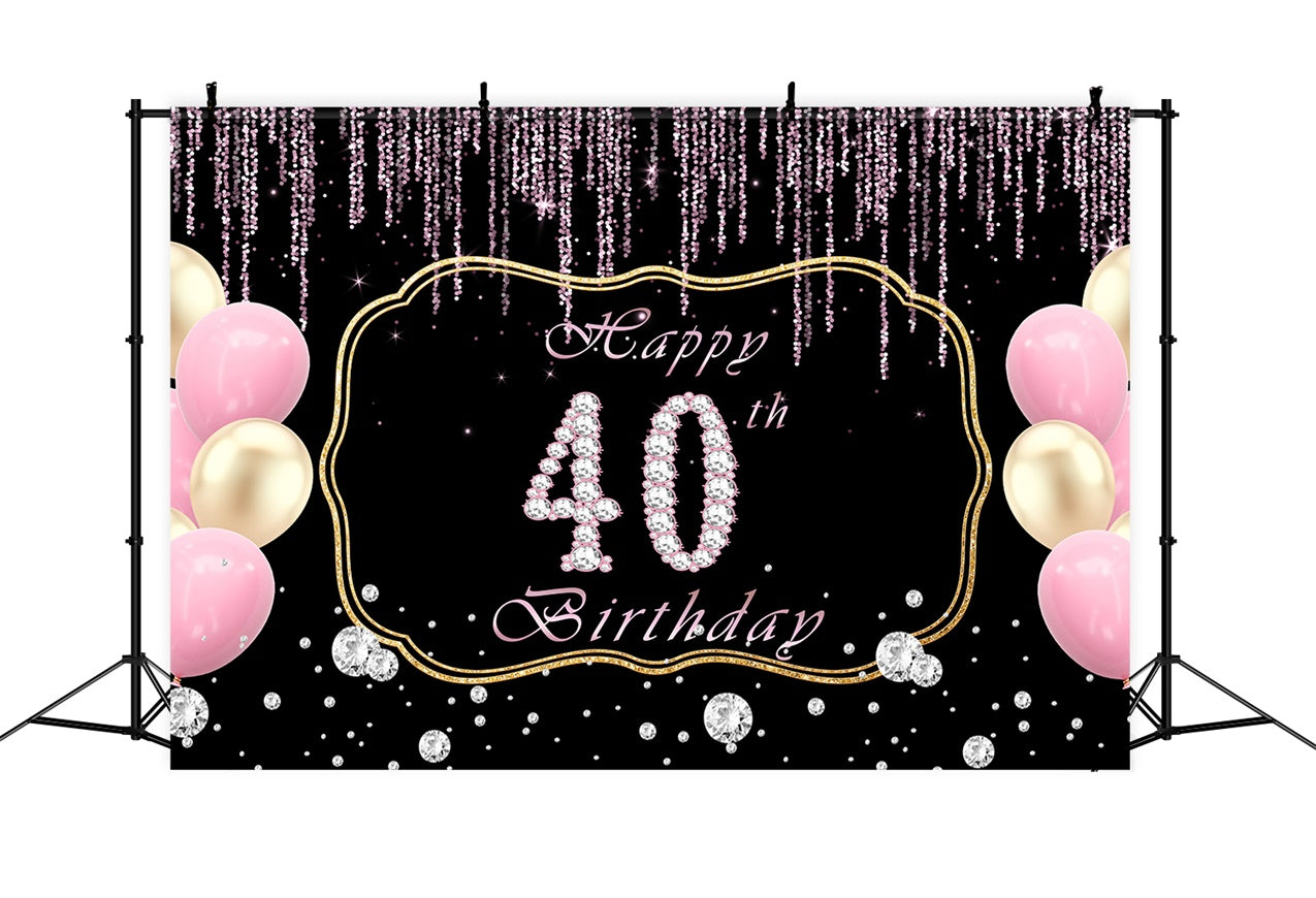 40th Birthday Backdrop Glittering Gold Pink Balloon Backdrop RR12-76