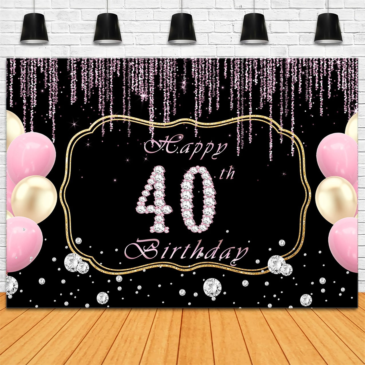 40th Birthday Backdrop Glittering Gold Pink Balloon Backdrop RR12-76