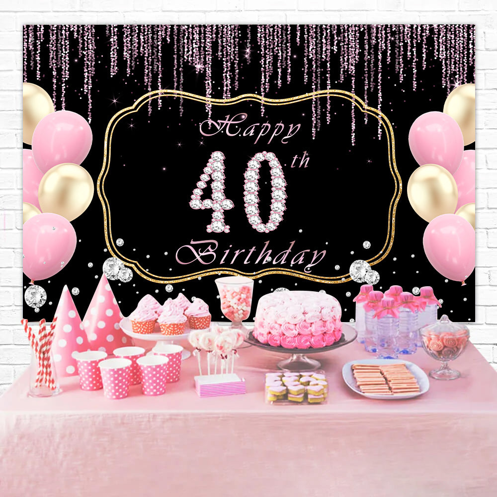 40th Birthday Backdrop Glittering Gold Pink Balloon Backdrop RR12-76