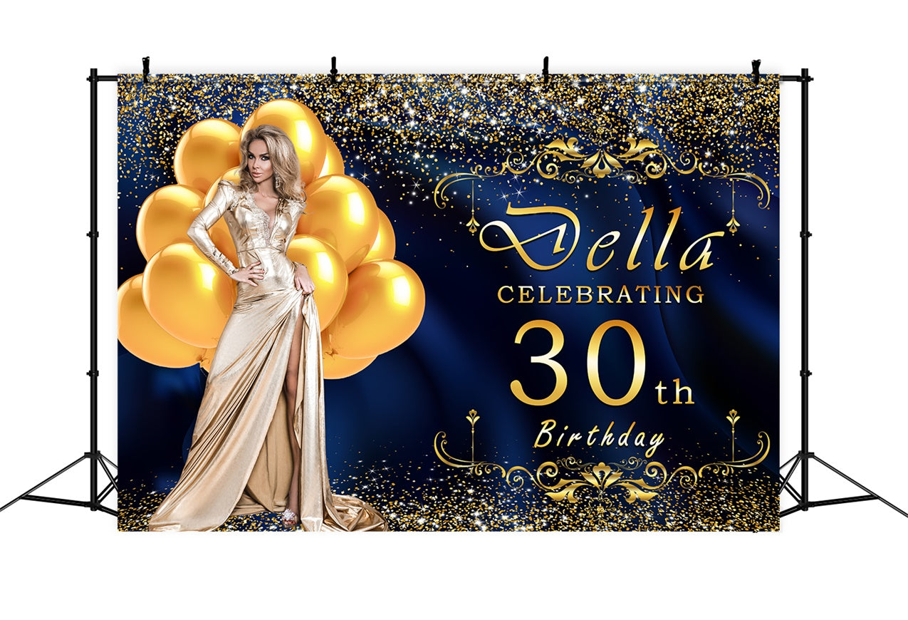 Custom 30th Birthday Backdrops Luxurious Blue Gold Balloon Backdrop RR12-77