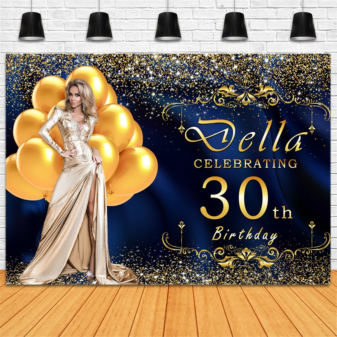 Custom 30th Birthday Backdrops Luxurious Blue Gold Balloon Backdrop RR12-77