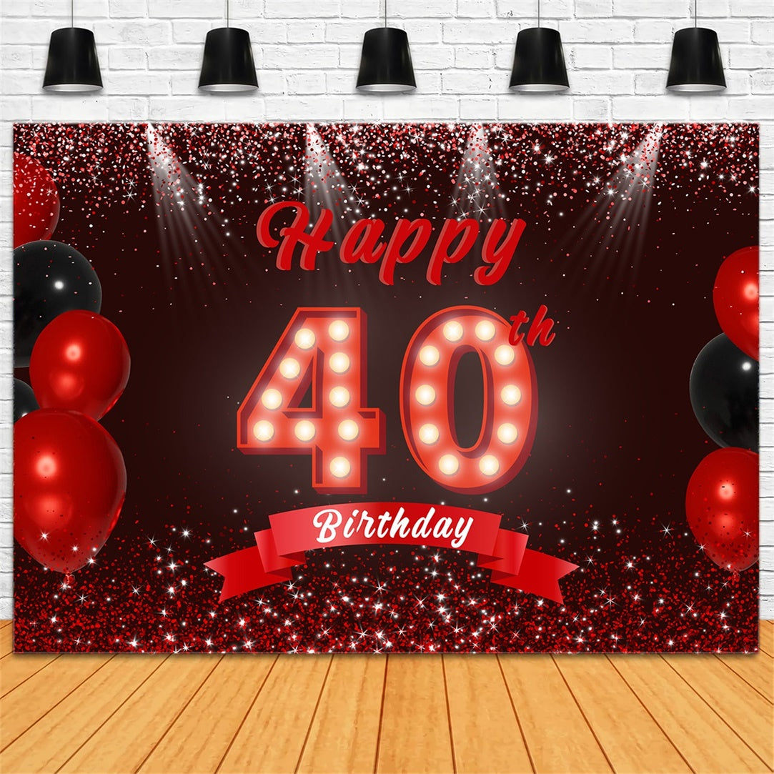 Personalized 40th Birthday Backdrop Stylish Red Glitter Backdrop RR12-78