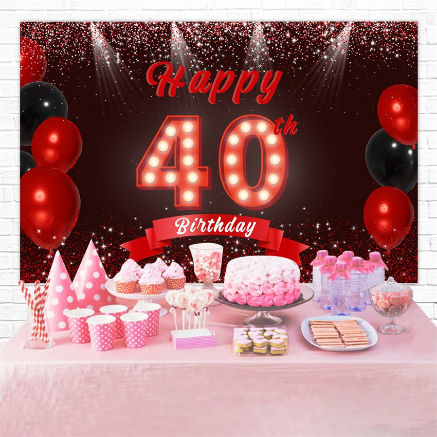 Personalized 40th Birthday Backdrop Stylish Red Glitter Backdrop RR12-78