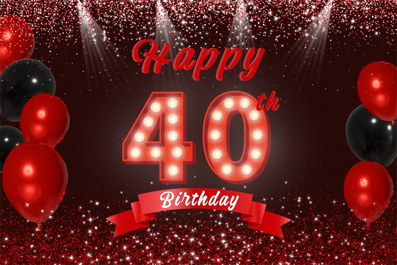 Personalized 40th Birthday Backdrop Stylish Red Glitter Backdrop RR12-78