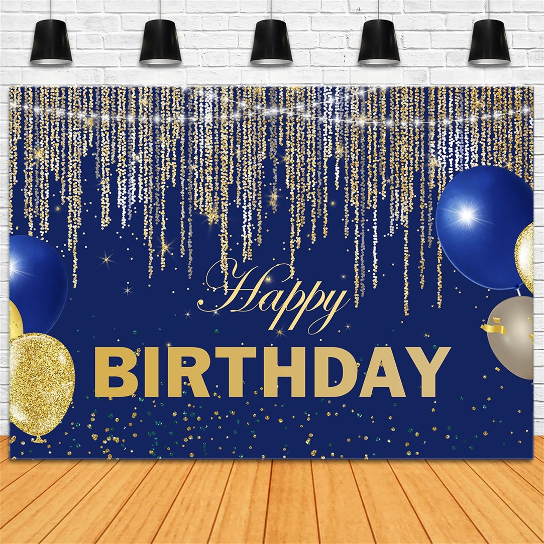 Custom Birthday Backdrop Elegant Blue Gold Sparkling Backdrop RR12-8