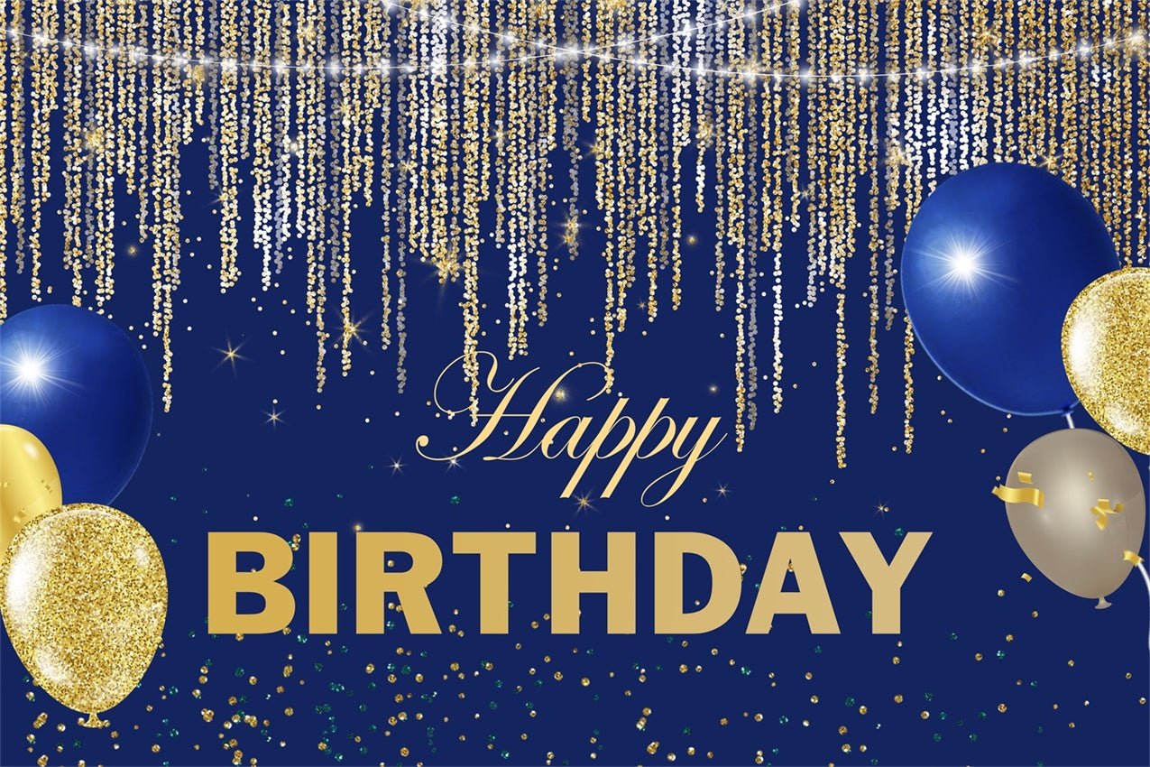 Custom Birthday Backdrop Elegant Blue Gold Sparkling Backdrop RR12-8