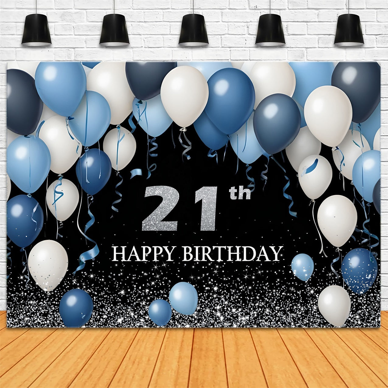 Personalized Birthday Backdrops Elegant 21st Blue Balloon Backdrop RR12-80