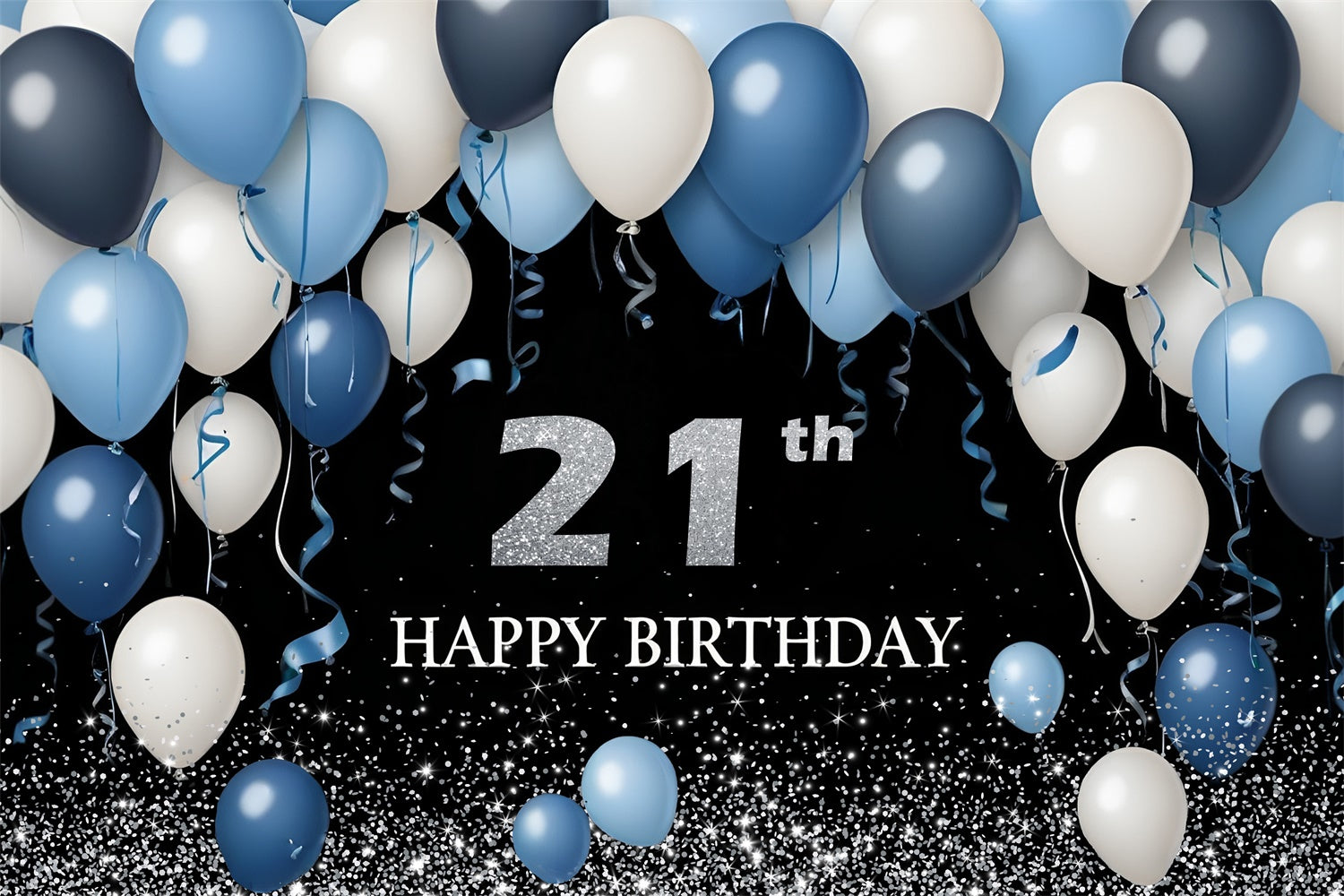 Personalized Birthday Backdrops Elegant 21st Blue Balloon Backdrop RR12-80