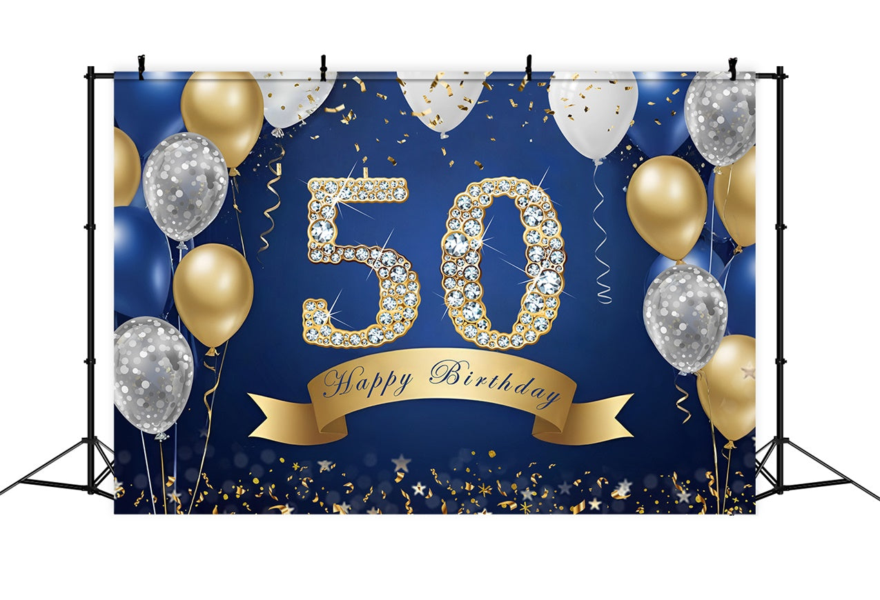 50th Birthday Photo Backdrops Sparkling Navy Gold Backdrop RR12-81