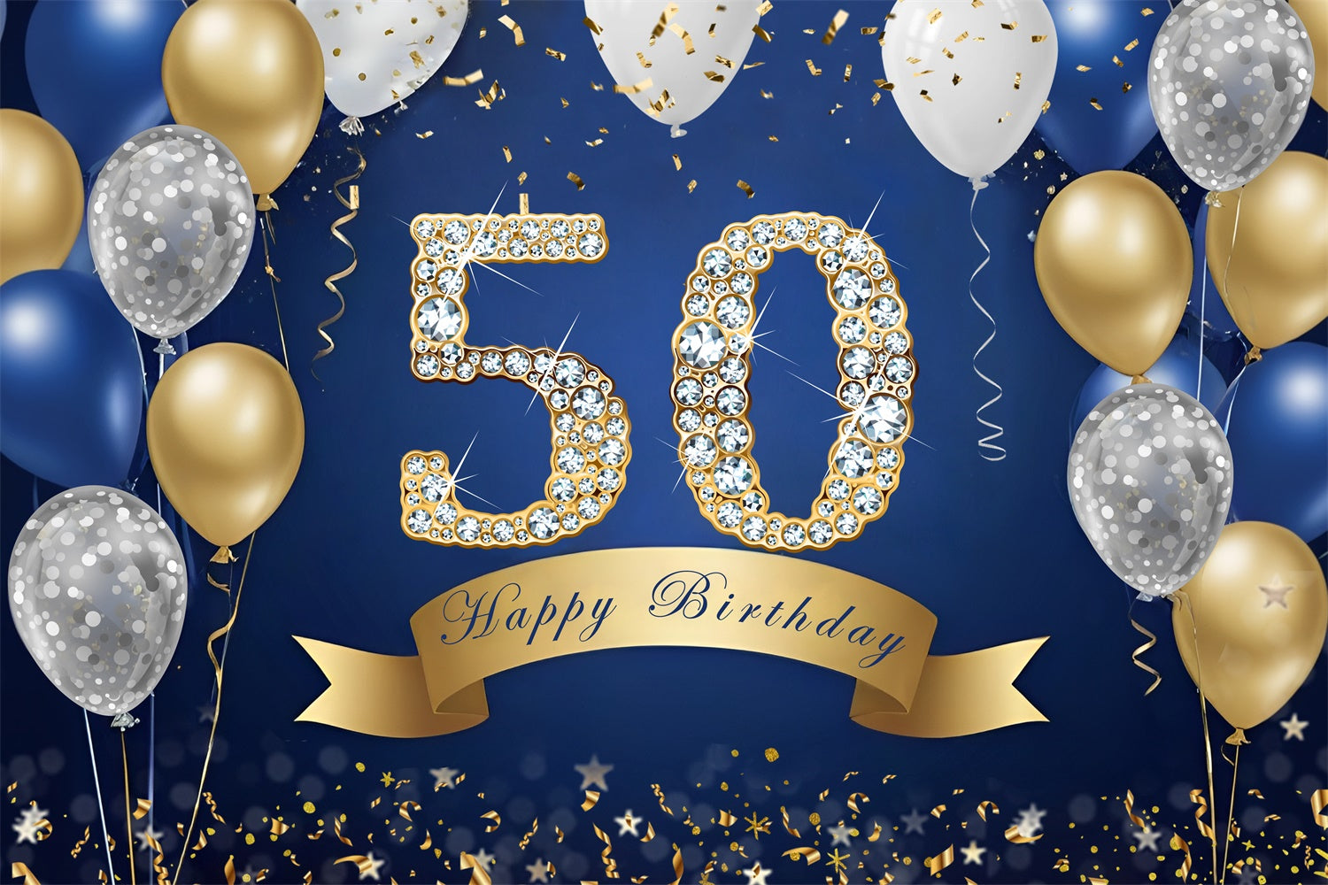 50th Birthday Photo Backdrops Sparkling Navy Gold Backdrop RR12-81