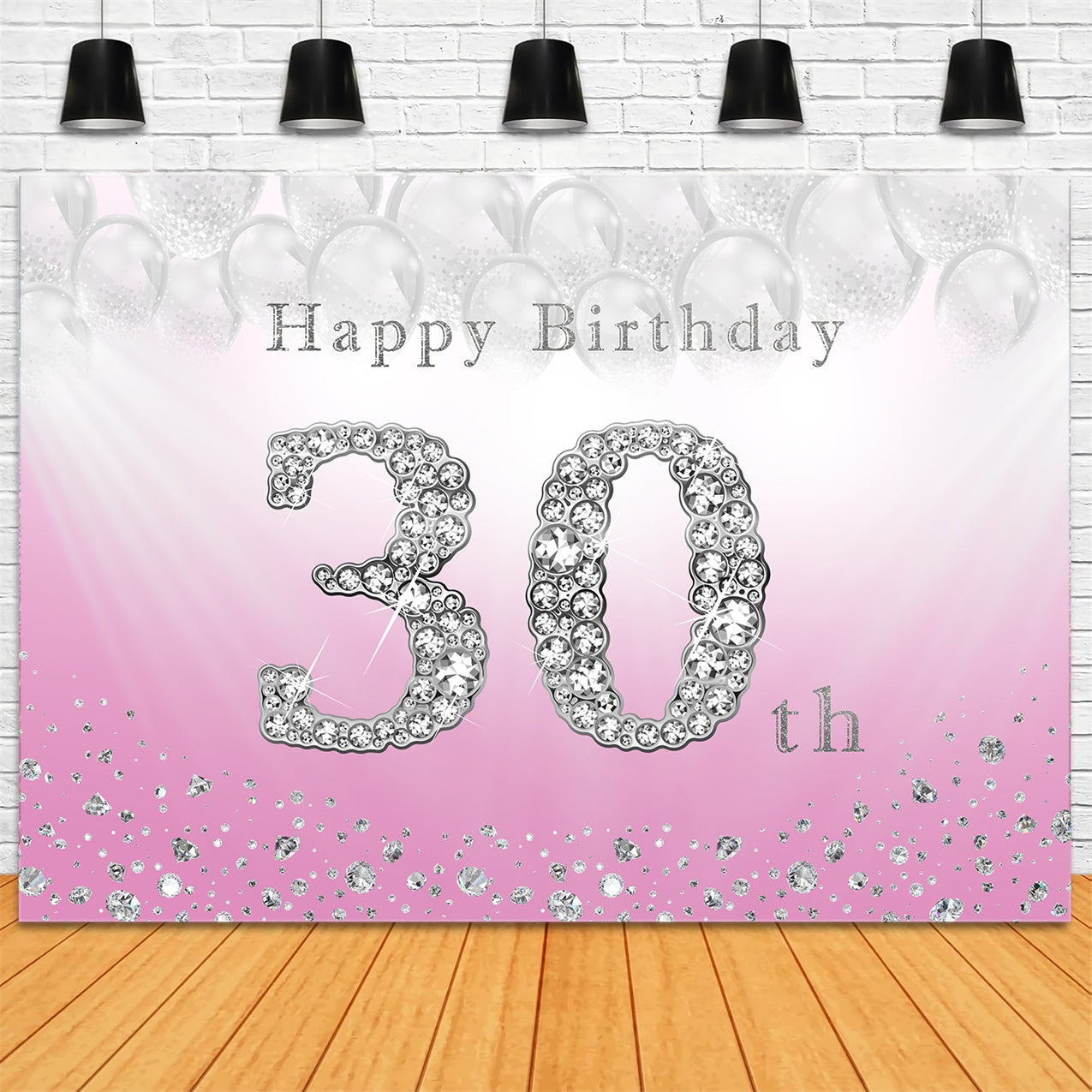 30th Birthday Photo Backdrop Pink Silver Crystal Backdrop RR12-82