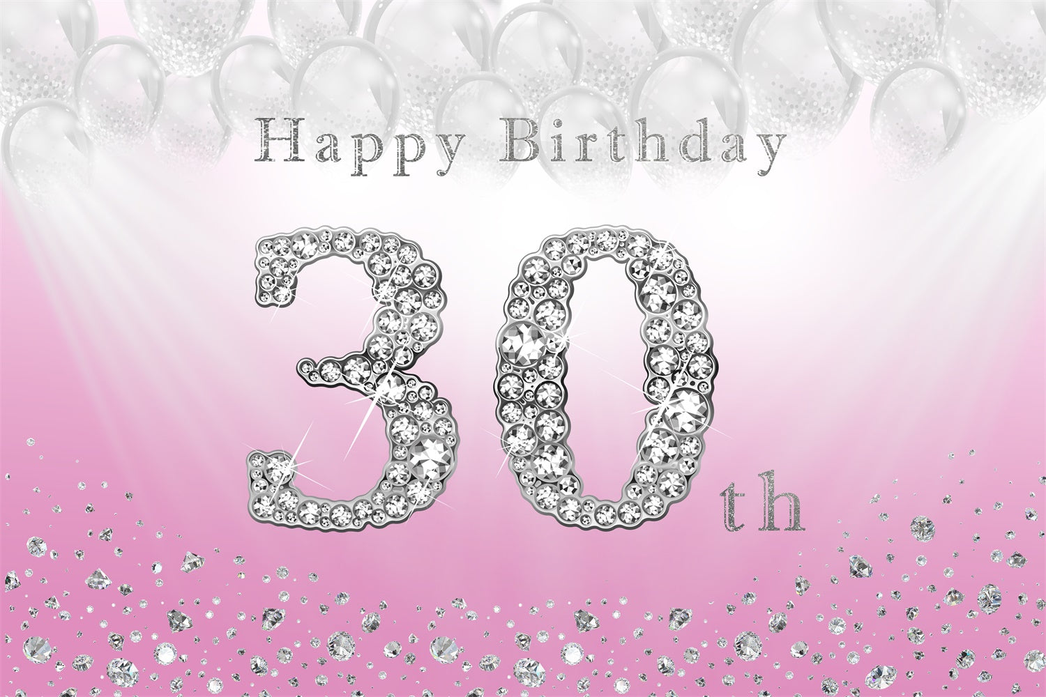 30th Birthday Photo Backdrop Pink Silver Crystal Backdrop RR12-82