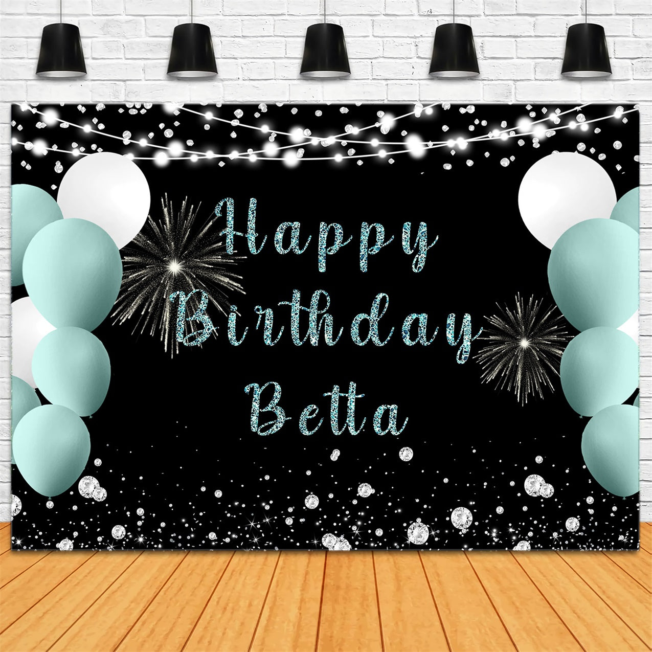 Personalized Backdrop Birthday Shimmering Mint White Balloon Backdrop RR12-83