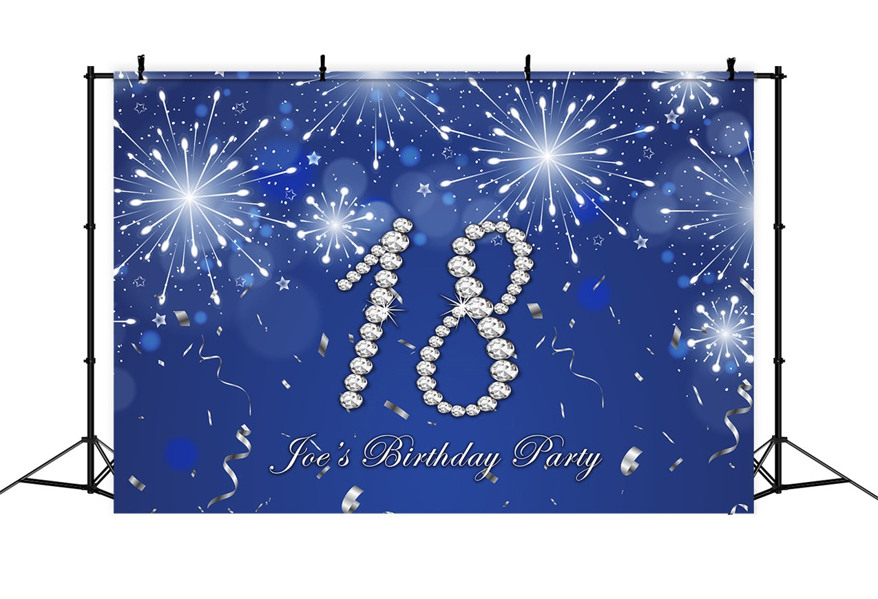 18th Birthday Photo Backdrop Shimmering Diamond Blue Backdrop RR12-86