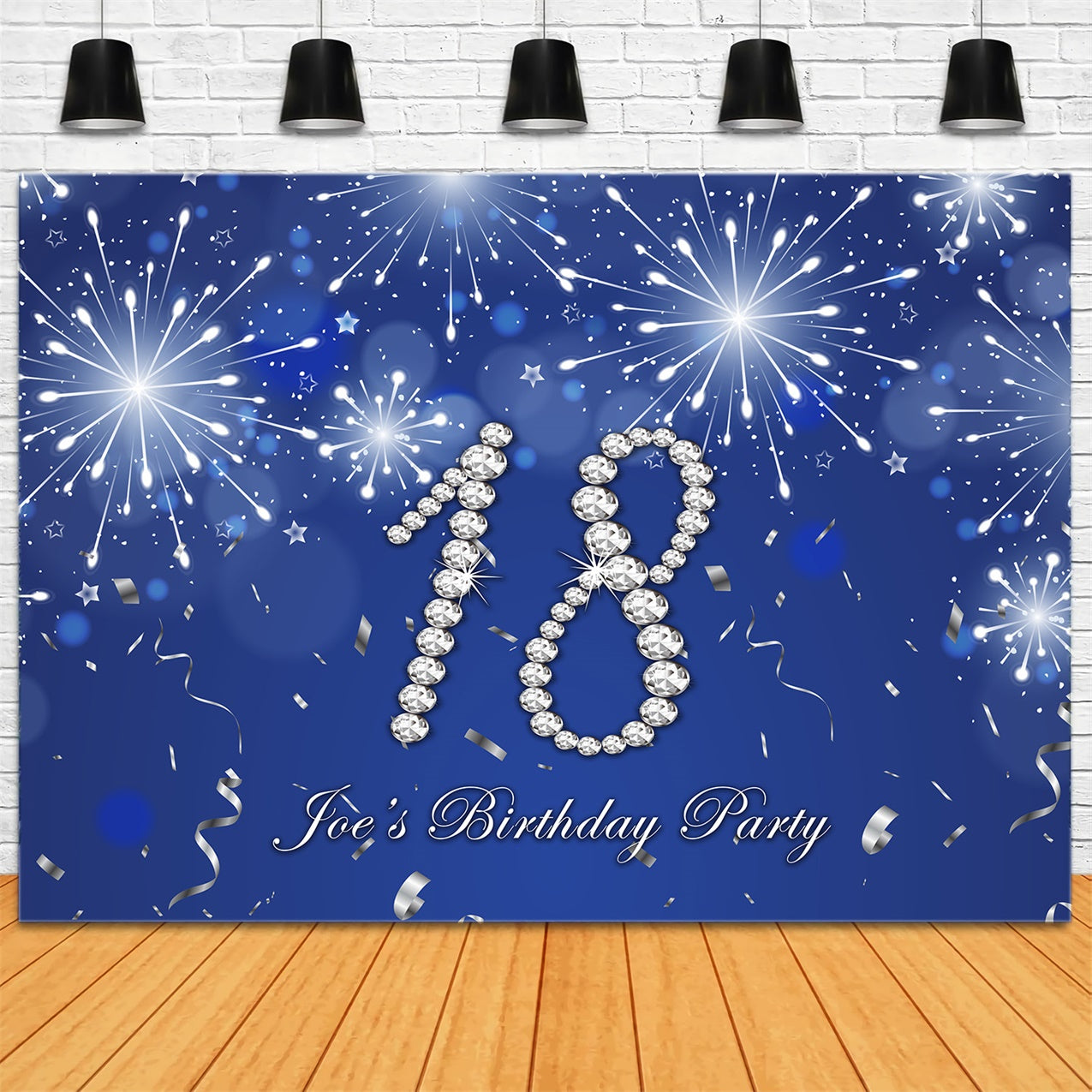 18th Birthday Photo Backdrop Shimmering Diamond Blue Backdrop RR12-86