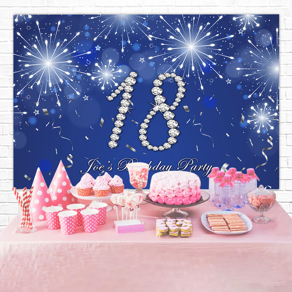 18th Birthday Photo Backdrop Shimmering Diamond Blue Backdrop RR12-86