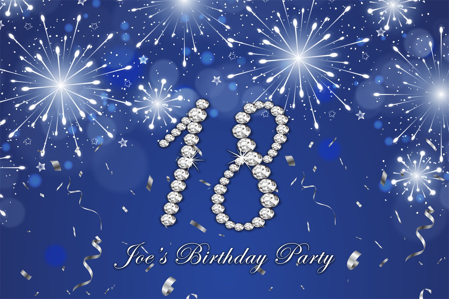 18th Birthday Photo Backdrop Shimmering Diamond Blue Backdrop RR12-86