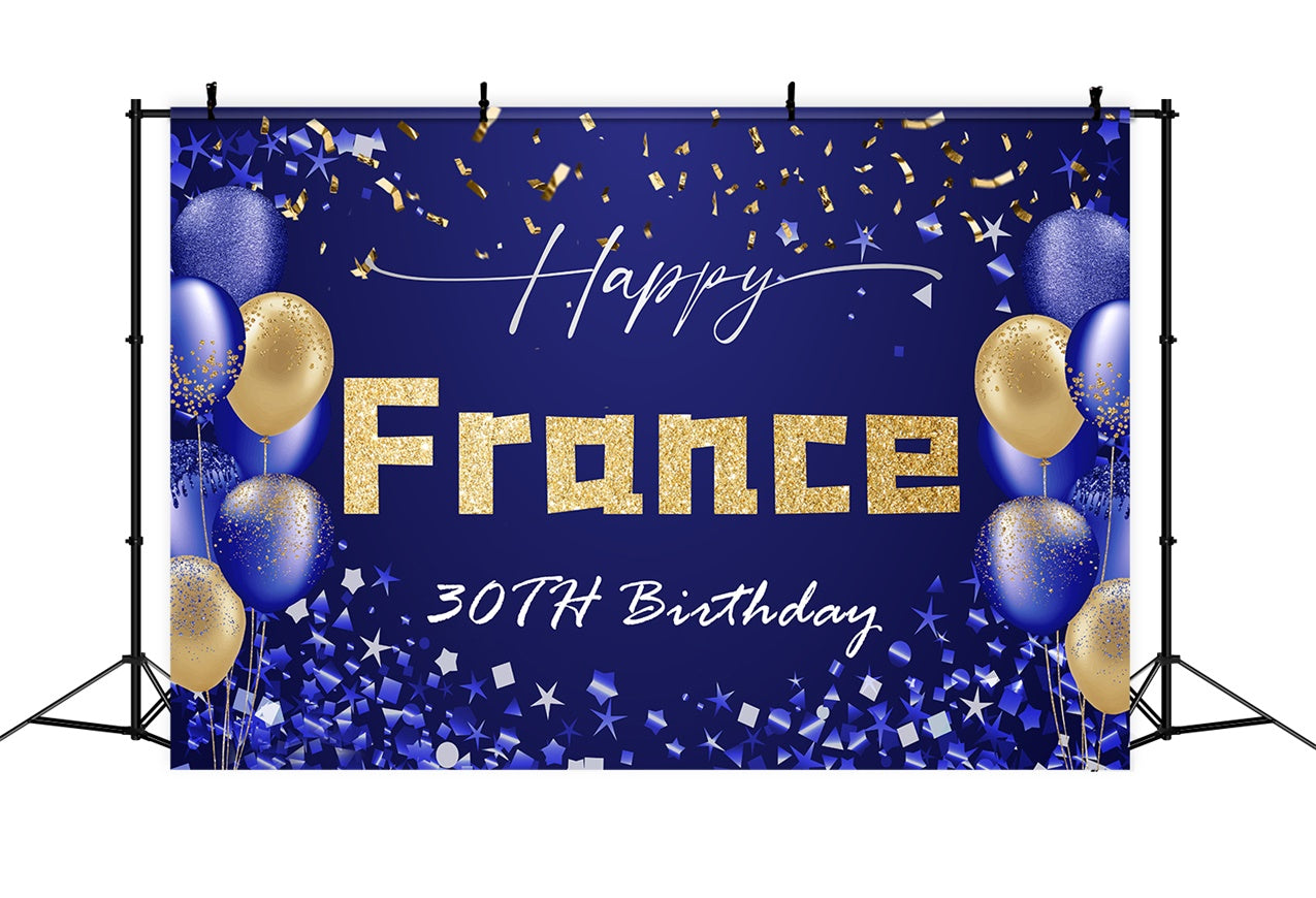 Customized Birthday Backdrops Luxurious Blue Gold 30th Backdrop RR12-87