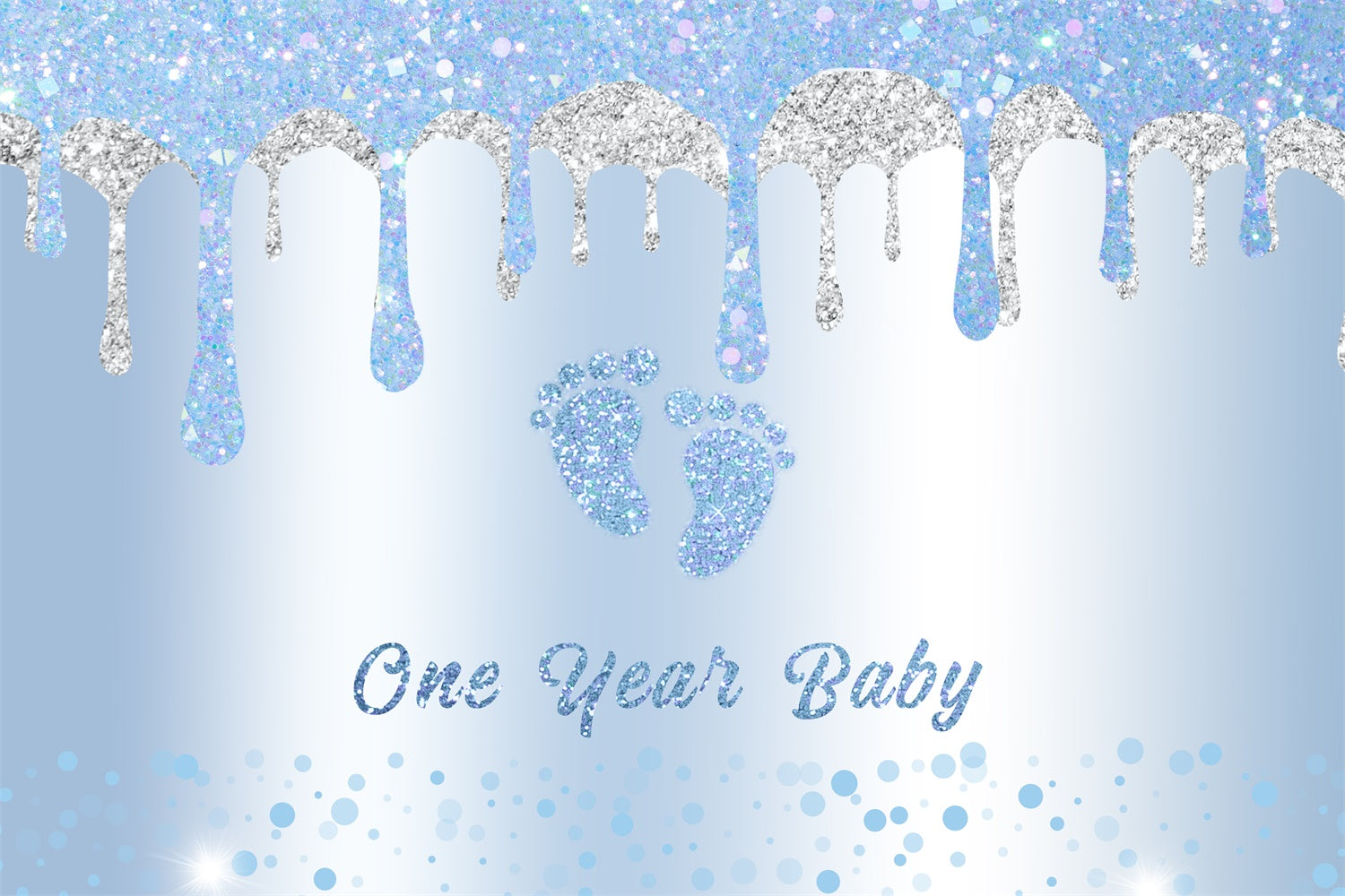 1st Birthday Backdrop Glittering Blue Baby Feet Backdrop RR12-88