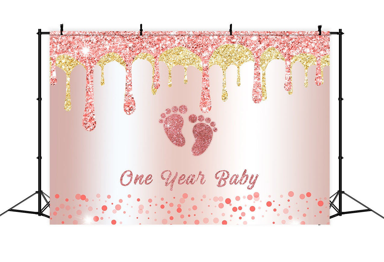 Custom Birthday Backdrops Glittering Pink Baby Feet Backdrop RR12-89