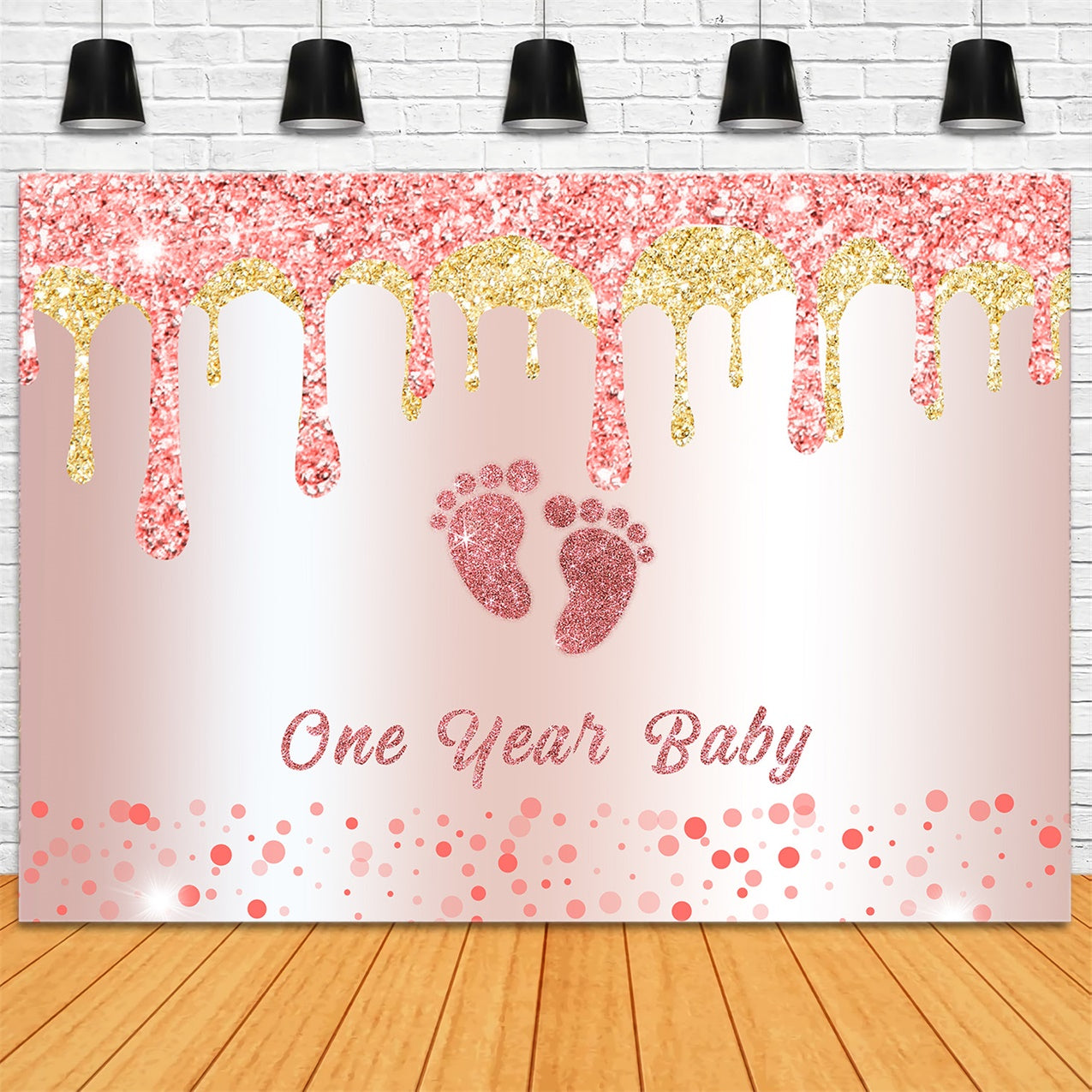 Custom Birthday Backdrops Glittering Pink Baby Feet Backdrop RR12-89