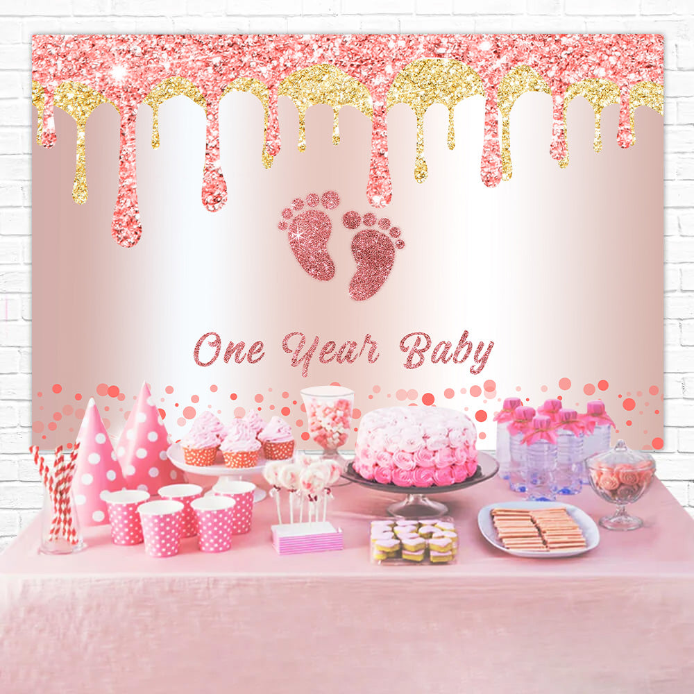 Custom Birthday Backdrops Glittering Pink Baby Feet Backdrop RR12-89