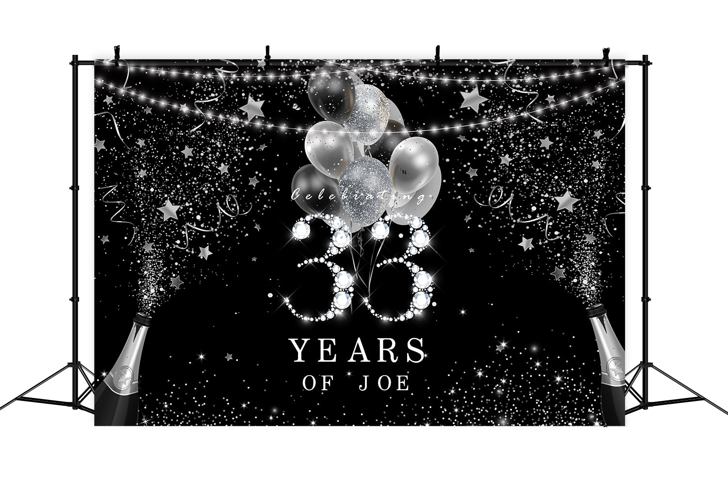 33rd Custom Birthday Backdrop Sparkling Silver Champagne Backdrop RR12-9