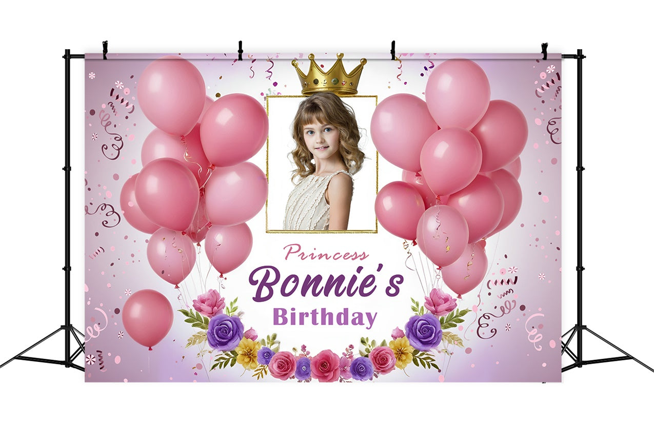 Customized Birthday Backdrop Princess Pink Floral Balloon Backdrop RR12-94