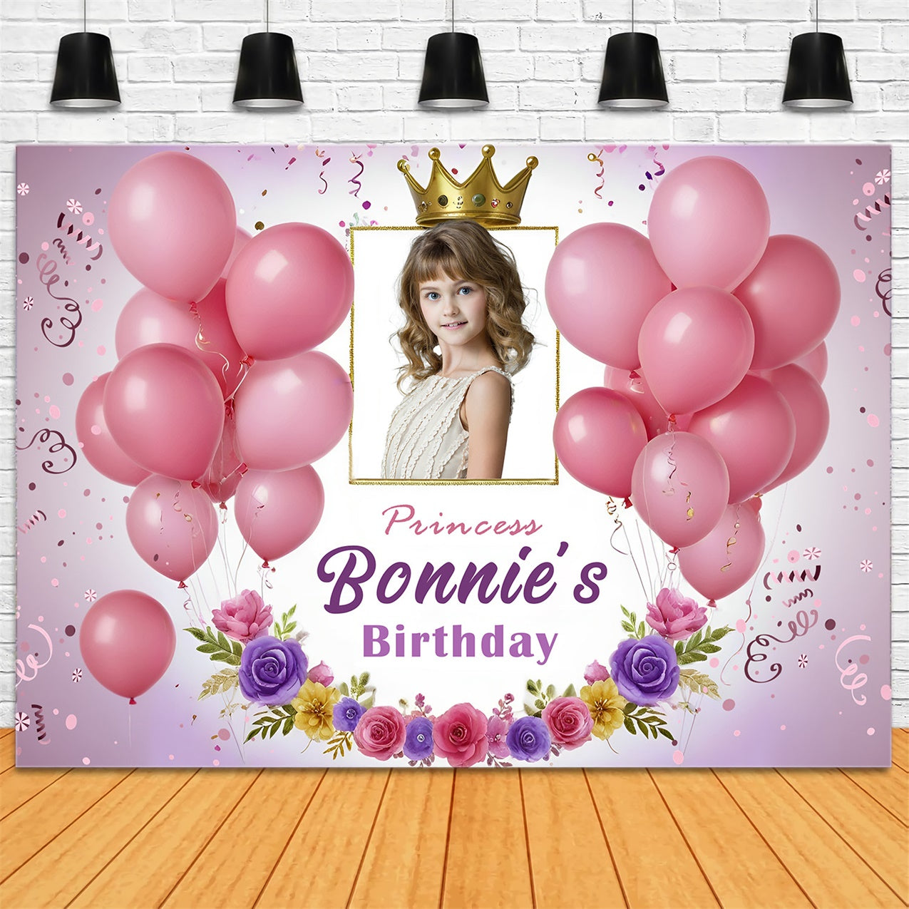 Customized Birthday Backdrop Princess Pink Floral Balloon Backdrop RR12-94