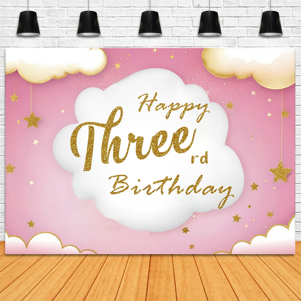 Custom Made Birthday Backdrops Sparkling Cloud Stars Backdrop RR12-95