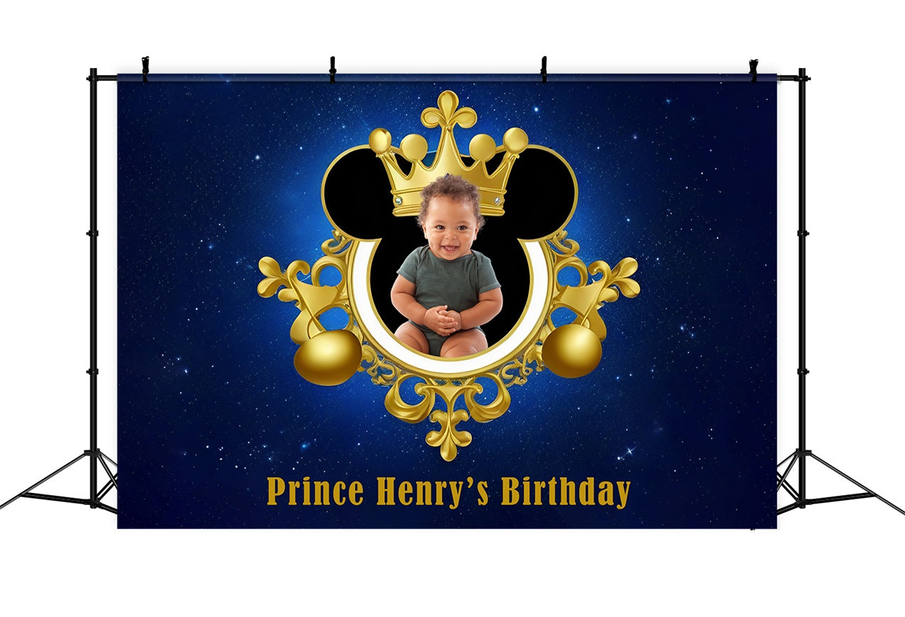 Personalized Birthday Photo Backdrop Blue Royal Crown Backdrop RR12-96