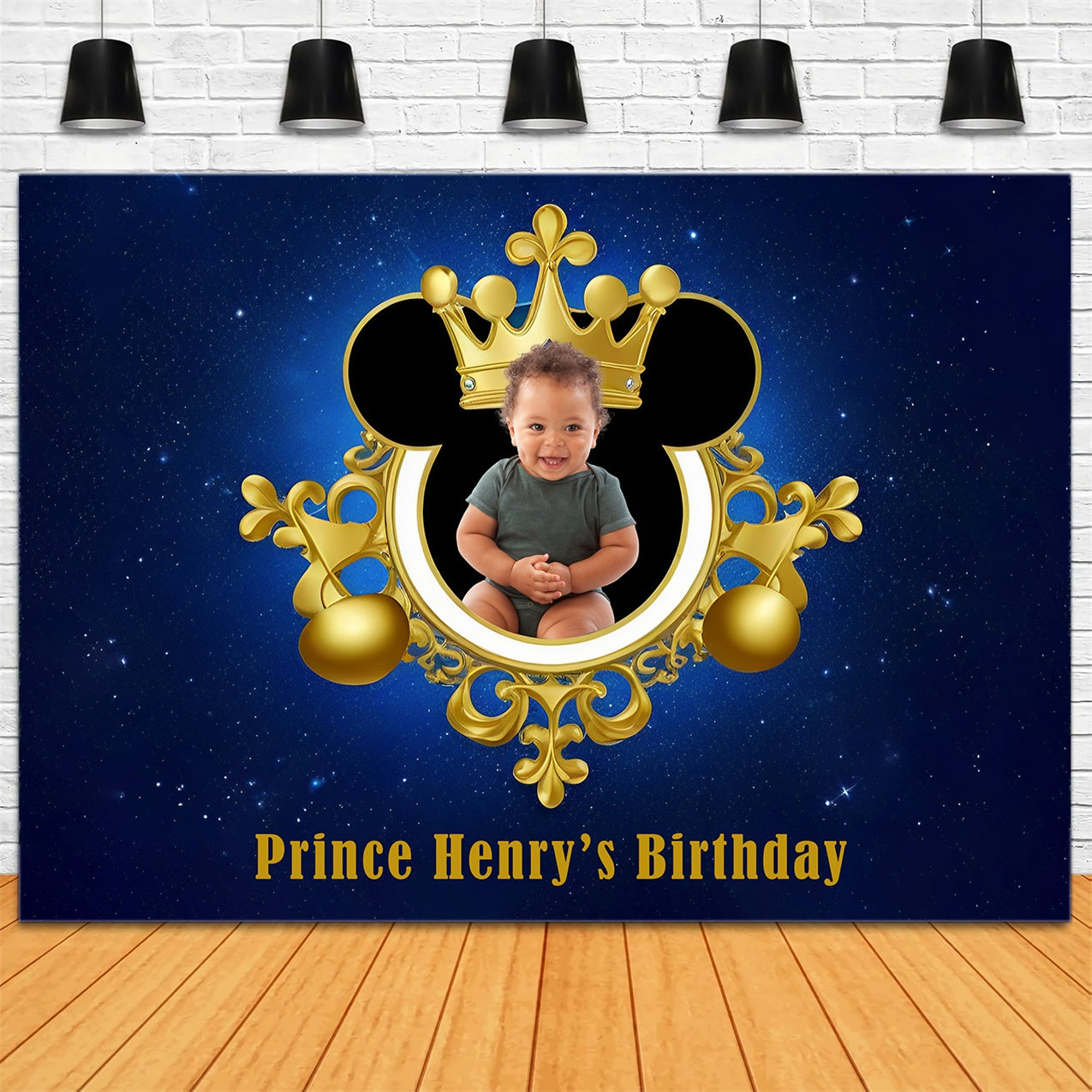 Personalized Birthday Photo Backdrop Blue Royal Crown Backdrop RR12-96