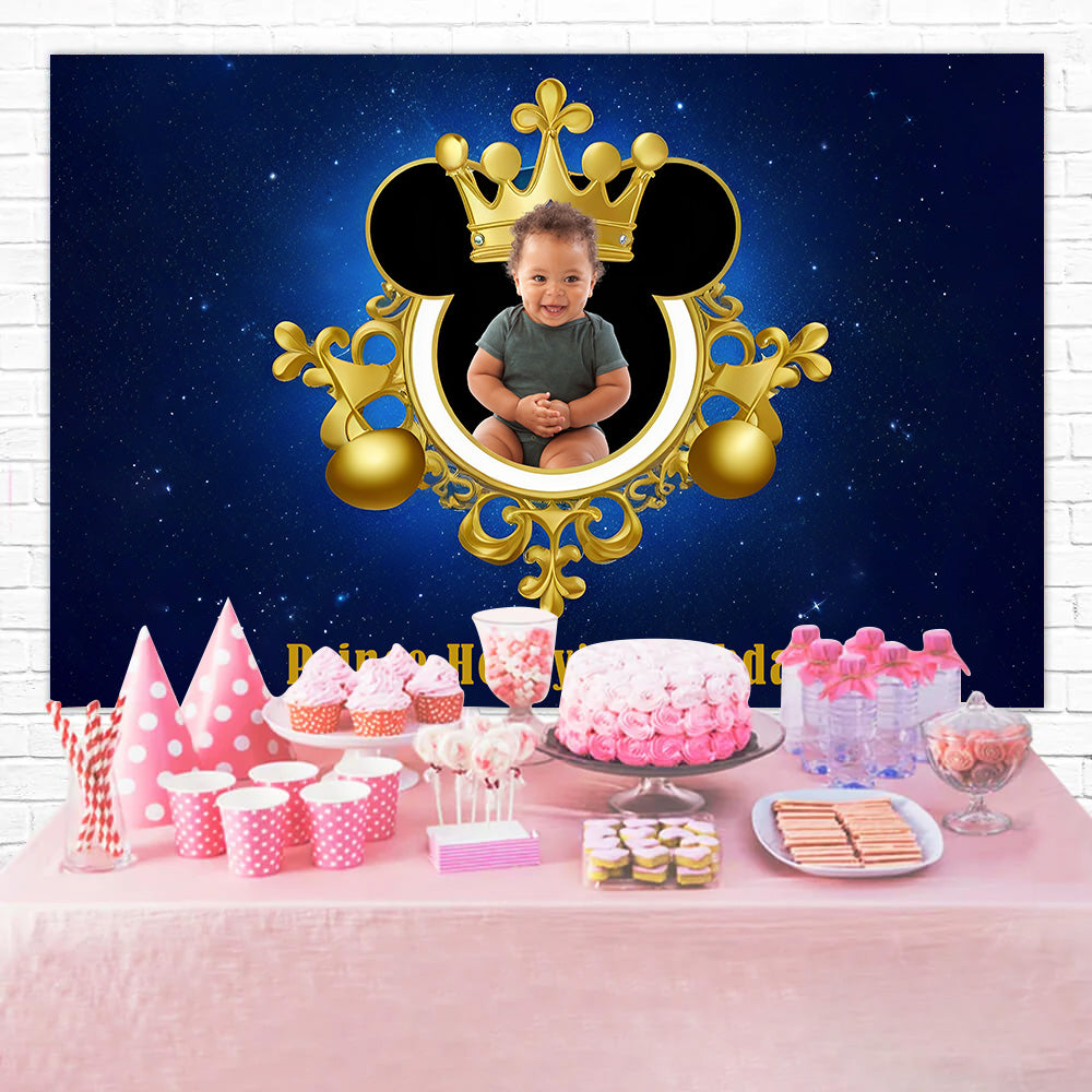 Personalized Birthday Photo Backdrop Blue Royal Crown Backdrop RR12-96