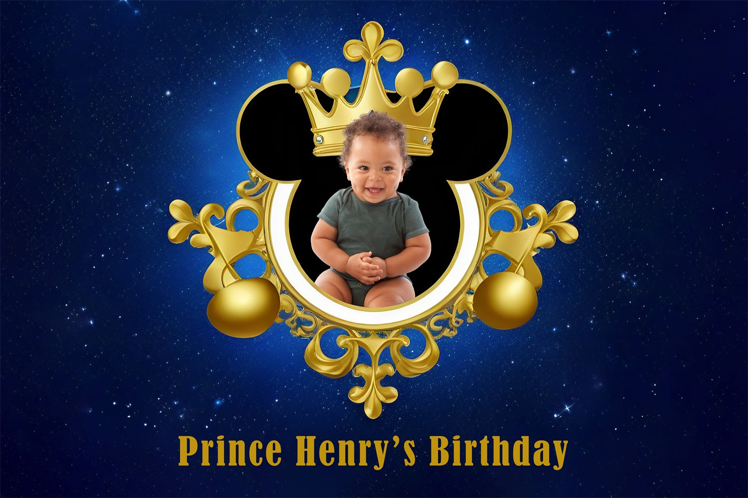 Personalized Birthday Photo Backdrop Blue Royal Crown Backdrop RR12-96