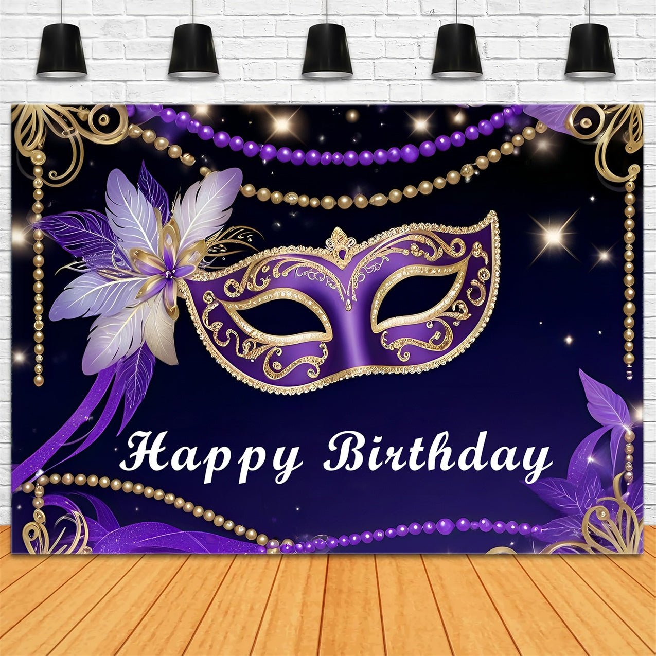 Birthday Backdrop Custom Purple Mask Celebration Backdrop RR12-97