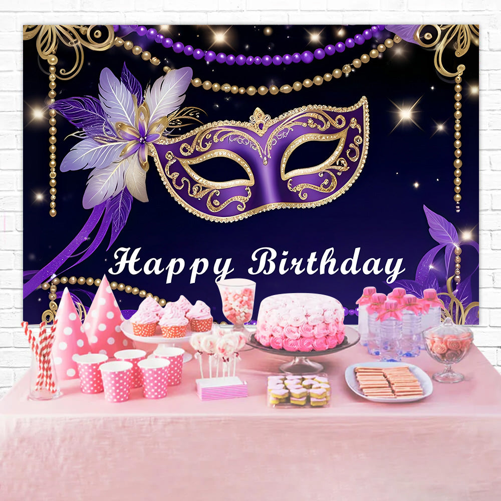 Birthday Backdrop Custom Purple Mask Celebration Backdrop RR12-97