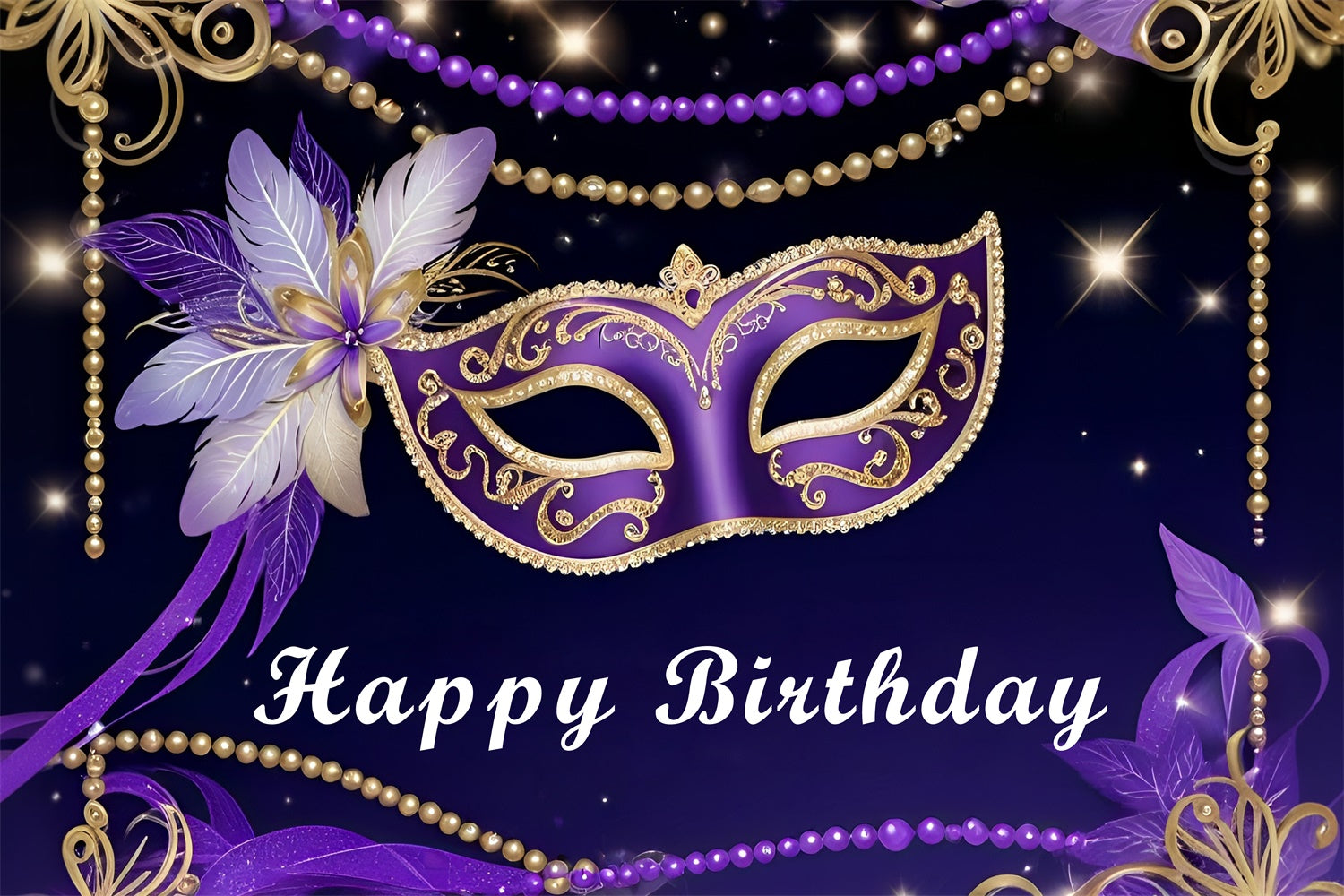 Birthday Backdrop Custom Purple Mask Celebration Backdrop RR12-97