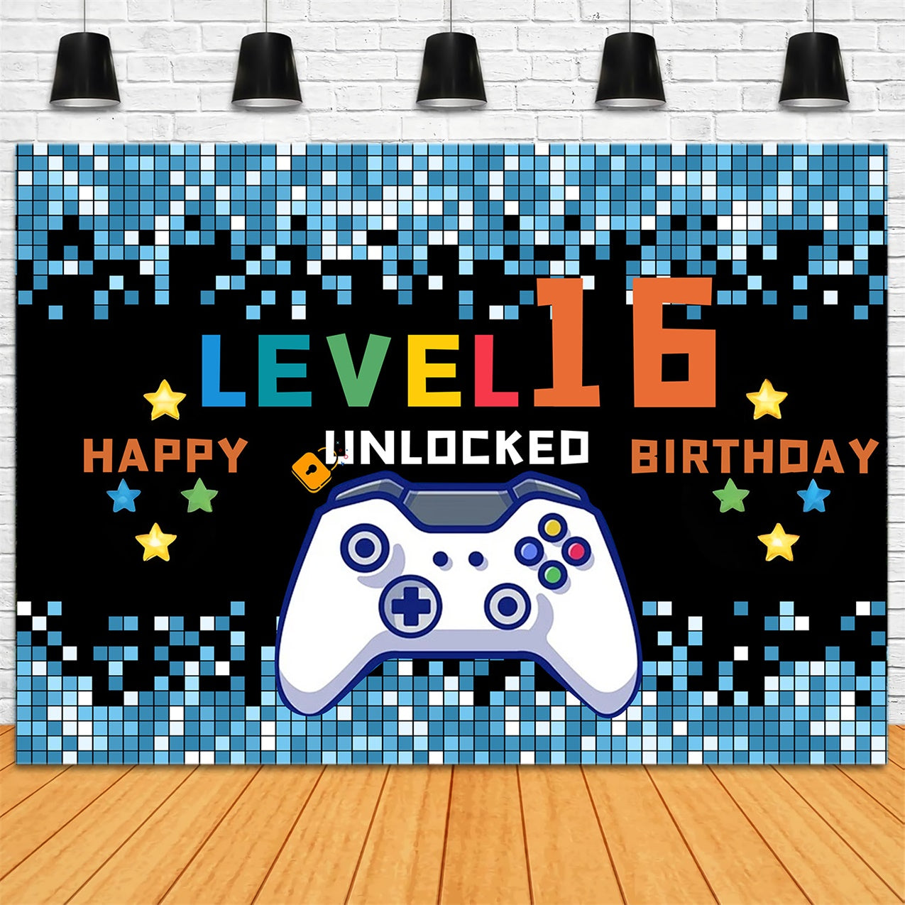 Personalized Birthday Backdrop 16th Digital Controller Celebration Backdrop RR12-99