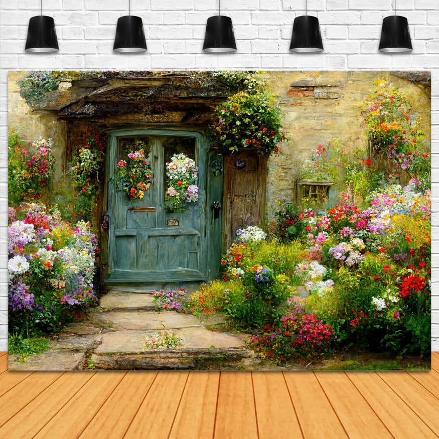 Spring Oil Painting Romantic Antique Cottage Flower Backdrop RR3-07