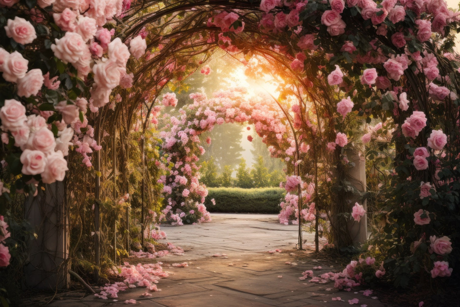 Spring Pink Rose Garden Arch Romantic Backdrop RR3-11