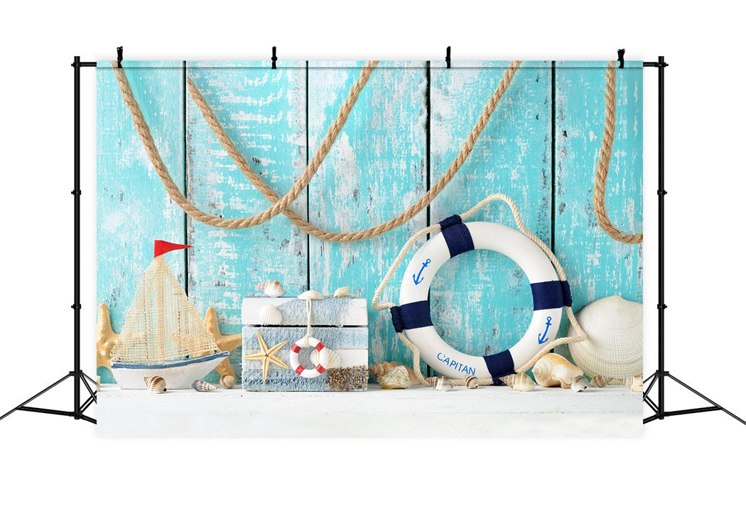 Summer Blue Board Swimming Circle Sailboat Shell Backdrop RR3-14