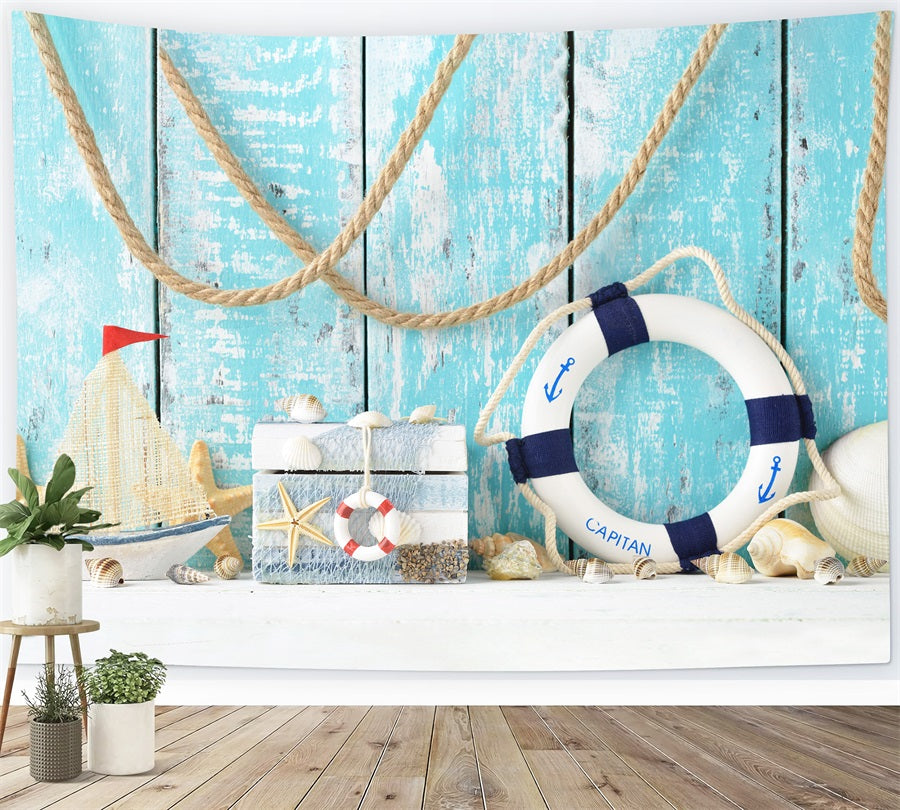 Summer Blue Board Swimming Circle Sailboat Shell Backdrop RR3-14