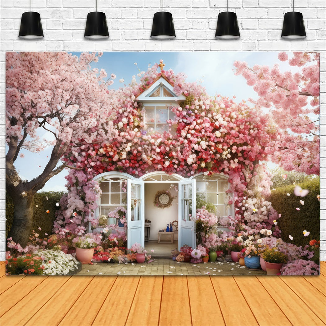 Spring Cherry Blossom Tree Romantic House Backdrop RR3-15