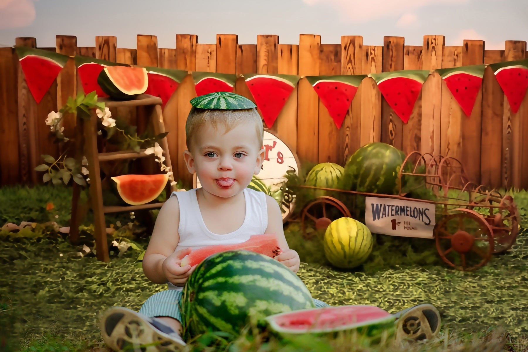 Summer Watermelon Market Wooden Fence Backdrop RR3-19