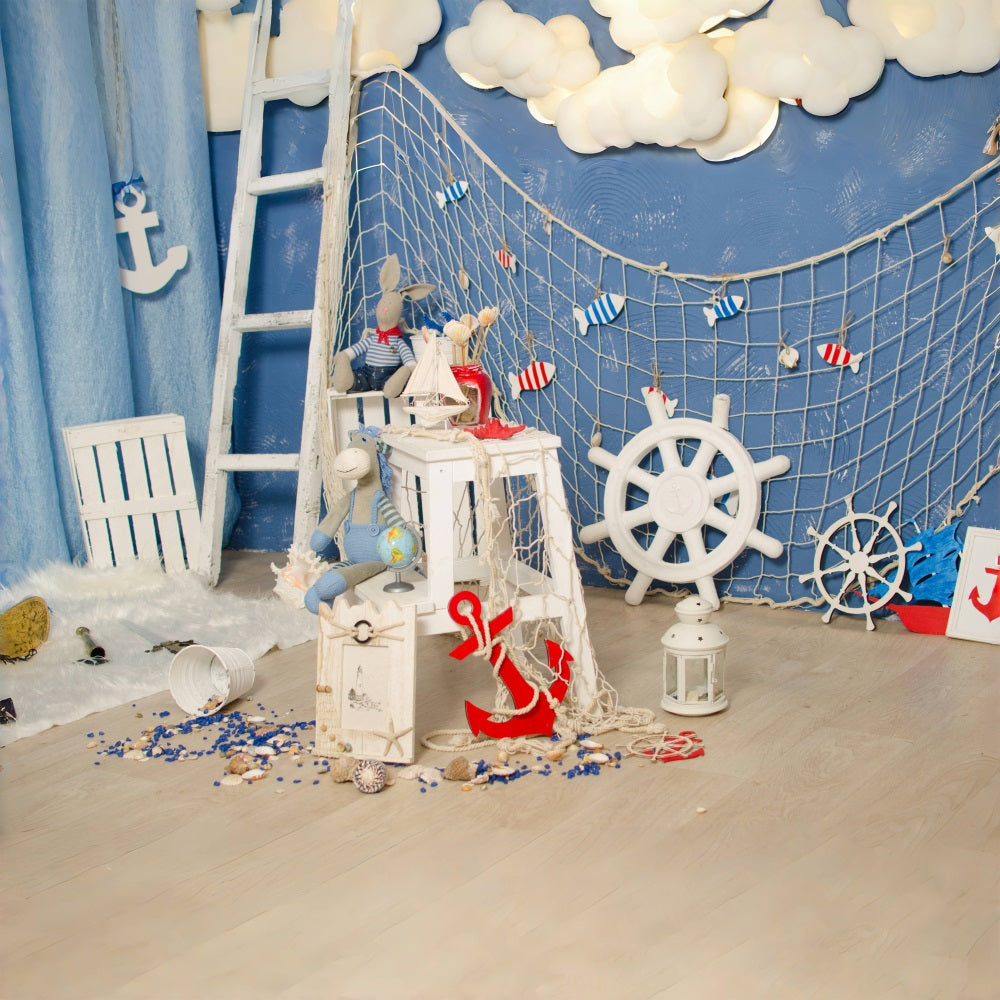 Summer Nautical Style Fishing Net Doll Kids Backdrop RR3-22