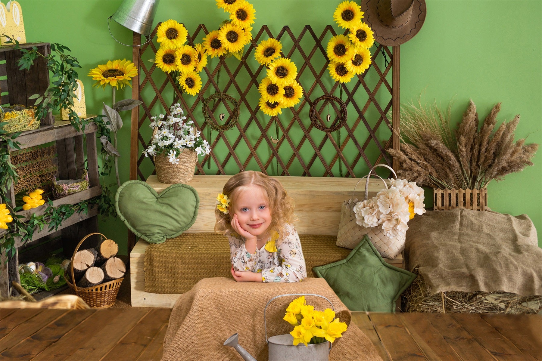 Summer Indoor Sunflower Rustic Backdrop RR3-25