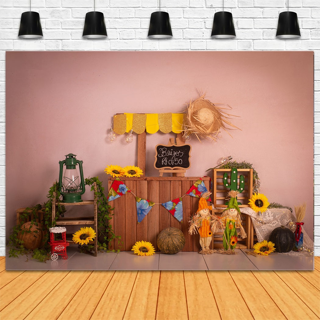 Summer Powder Wall Sunflower Sale Booth Backdrop RR3-26