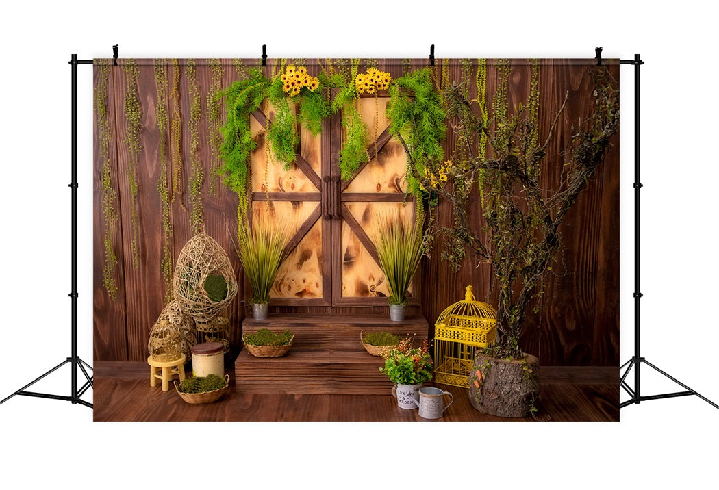 Spring Board Window Greenery Daisy Backdrop RR3-27