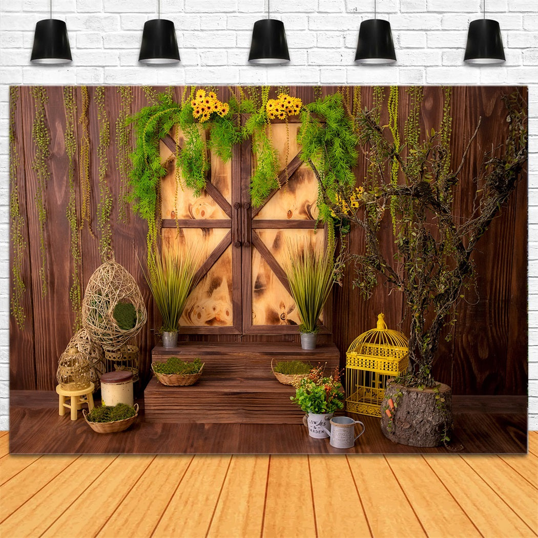 Spring Board Window Greenery Daisy Backdrop RR3-27