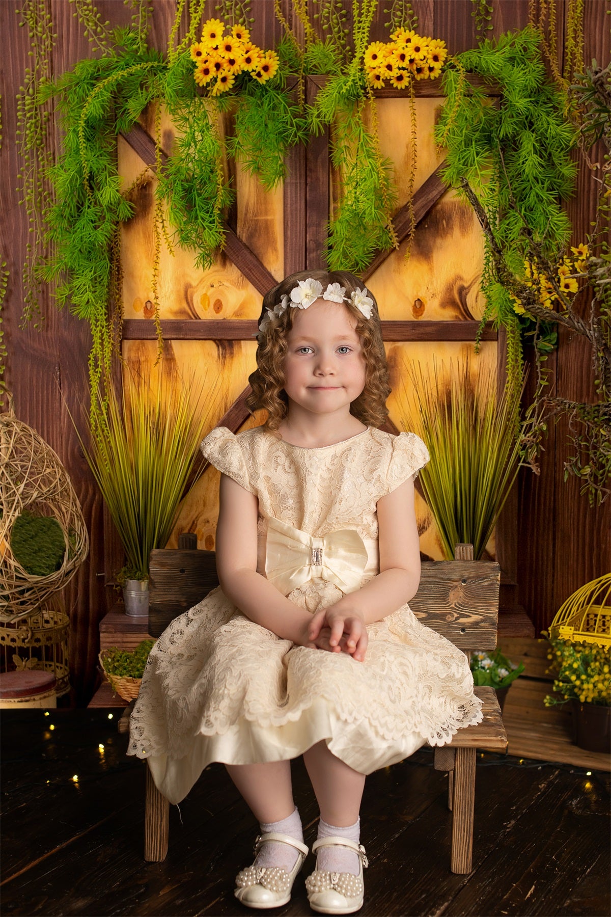 Spring Board Window Greenery Daisy Backdrop RR3-27